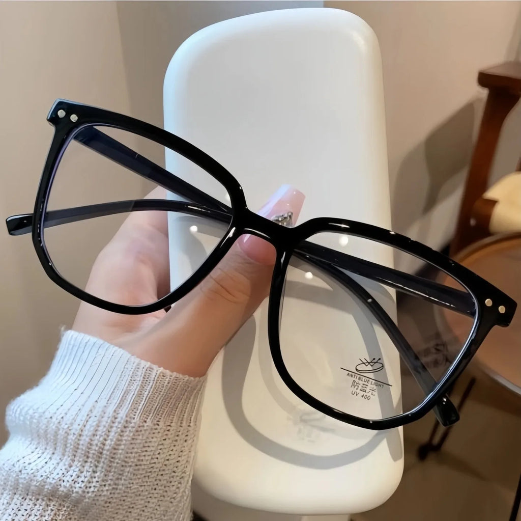 Ultra Light Big Frame Anti Blue Light Glasses Square Face Slimming Eyewear Fashion Computer Eye Protection Daily Office Glasses Quake black