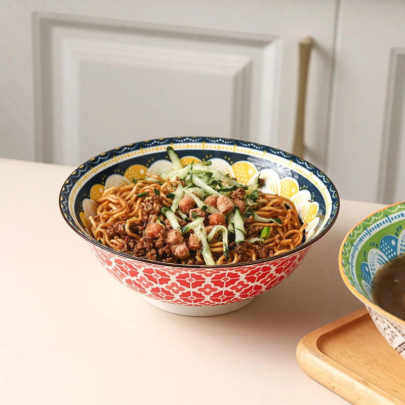 1/4-Piece Bohemian Ceramic Soup Bowl Set, 8 Inches in Diameter, Microwave and Dishwasher Safe, Perfect for Daily Meals Quake