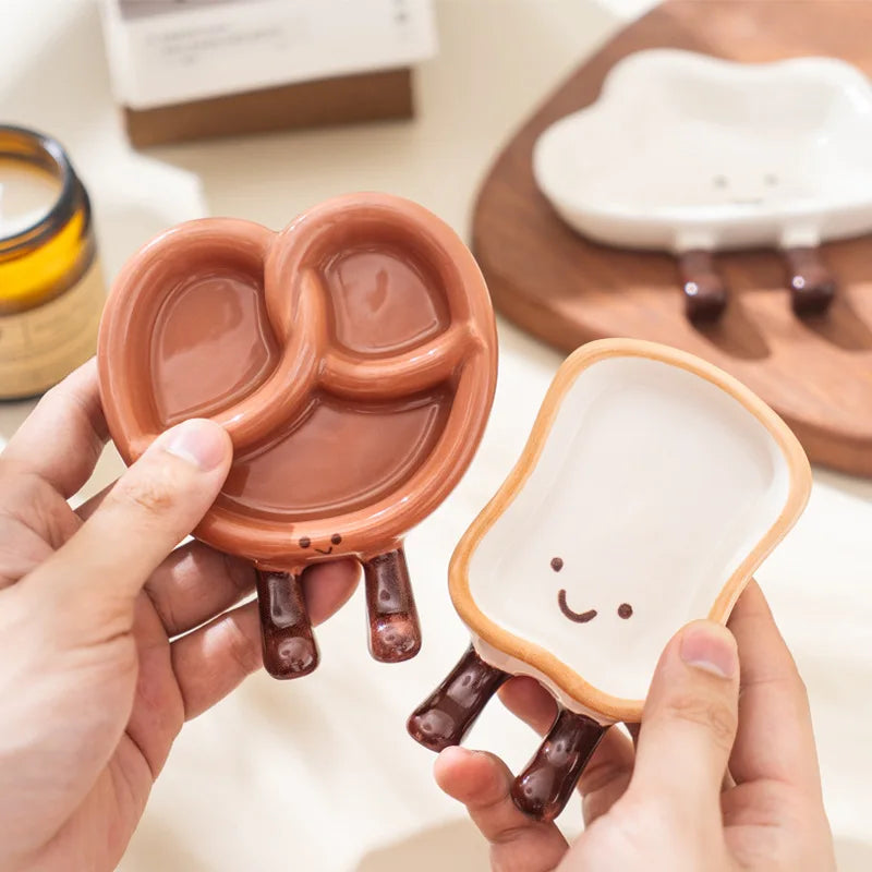 Cartoon Cute Bread Shaped Ceramic Seasoning Dish Irregular Creative Home Utensils Dipping Dish Quake
