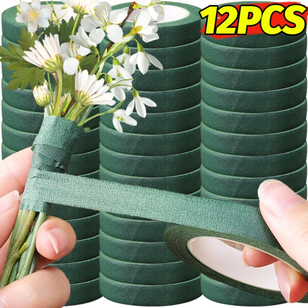 12/1Rolls Green Bouquet Floral Tapes Self-adhesive Stamen Wrapping Paper Tape DIY Flowers Decor for Florist Wedding Party Props Quake