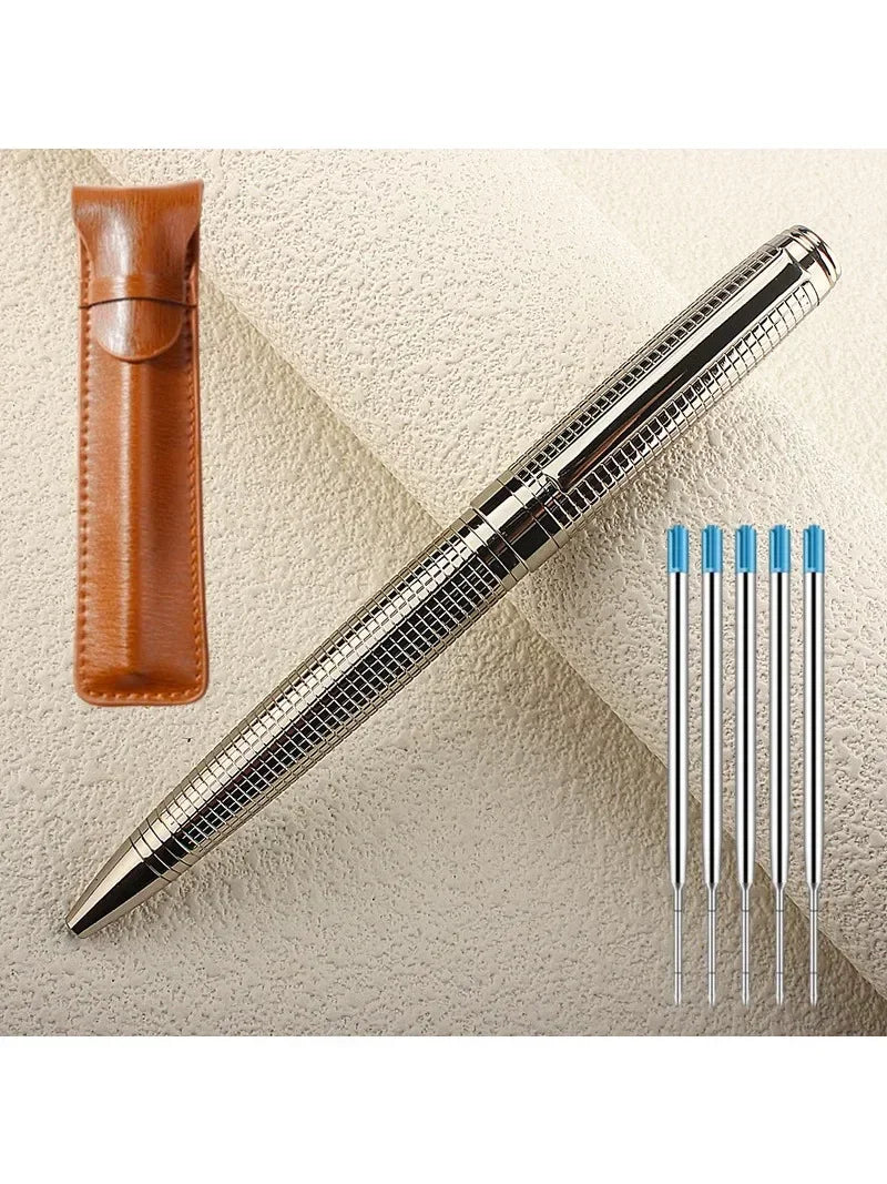 Metal Pen Stainless Steel Material Rotate Gel Pens Ink Blue Writing Ballpoint Pen Point 0.7mm for School Office Stationery Quake 701-3 (NOT BOX)