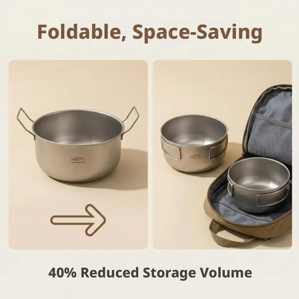Titanium Purified Folding Camping Pot 304 Stainless Steel Antibacterial Outdoor Cookware for Noodles Hot Pot Soup Quake