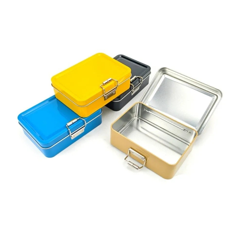 Flip Cover Buckle Iron Box Metal Solid Color Fishing Craft Storage Tin with Lid Durable Fishing Gear Storage Box Quake