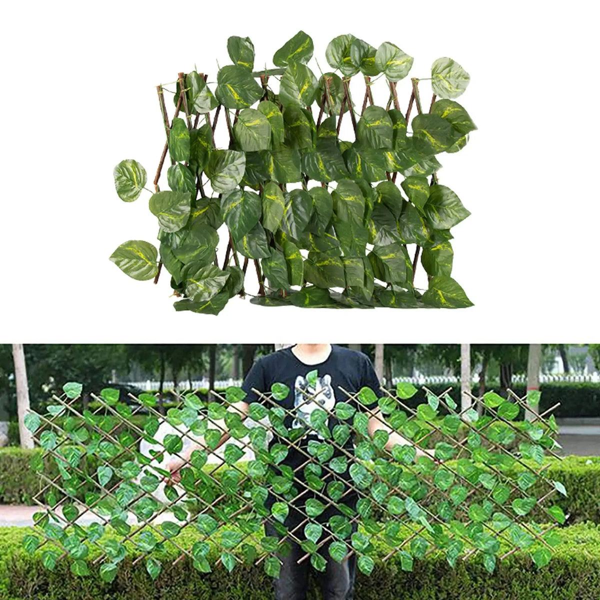 Wooden Expandable Fence Artificial Ivy Leaf Privacy Trellis Outdoor Garden Border for Home Yard Decoration Quake Evergreen Leaves