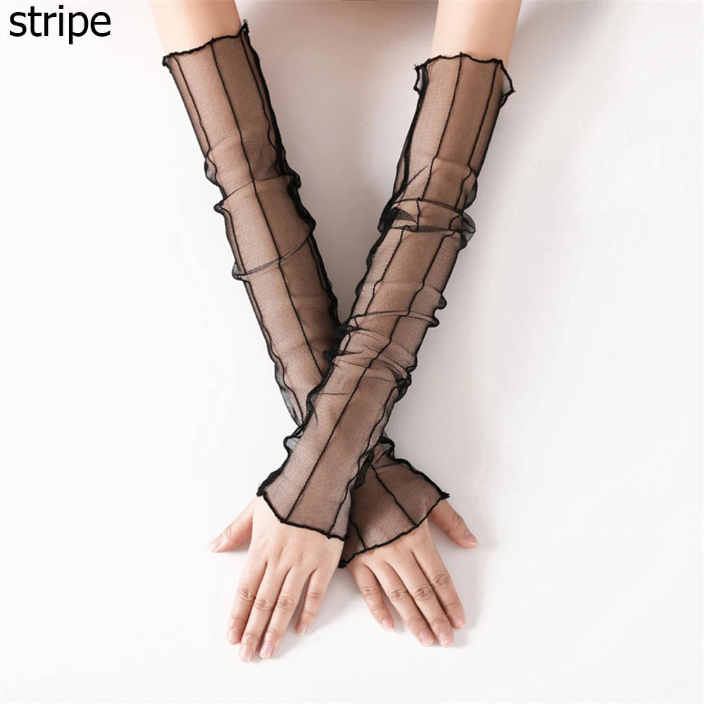 Spring Summer Fashion Sleeves Mesh Lace Thin Long-Sleeved Bike Breathable Cycling Gloves Driving Arm Warmers Sleeves Quake stripe