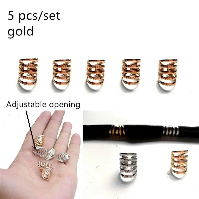 5 Pcs/set Hair Braid Dreadlocks Bead Gold Silver Shell Stars Moon Hair Rings African Braids Metal Pendant Decorative Accessories Quake NO.28 5pcs