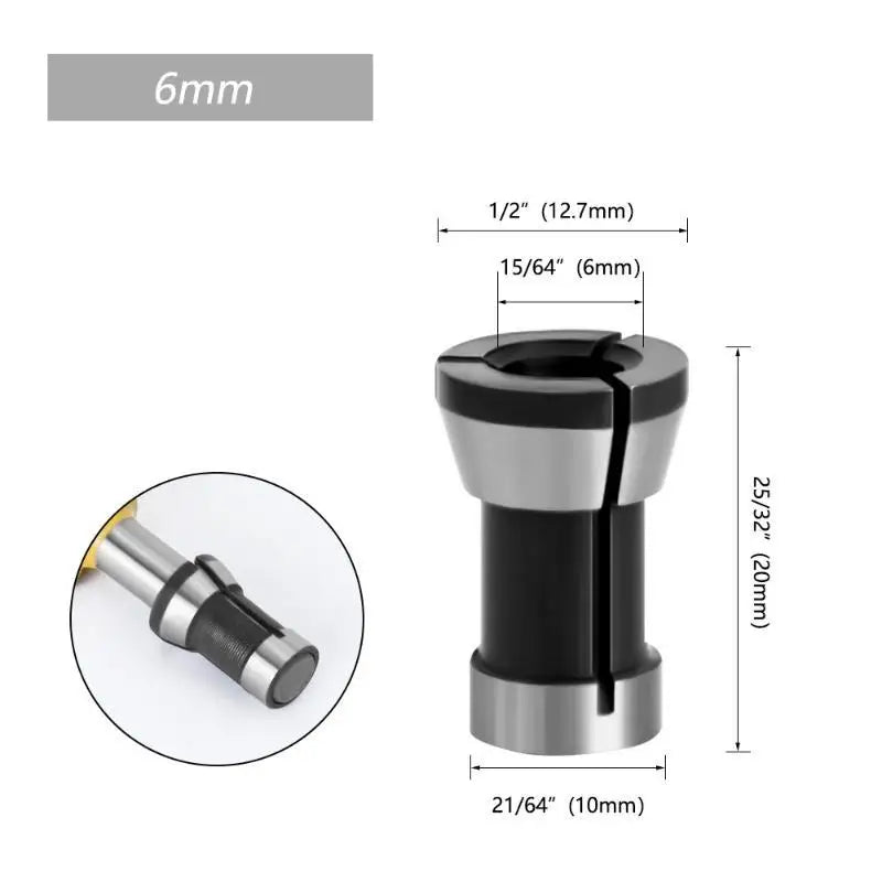 1Pcs High Precision Router Collet Durable Steel 6mm 6.35mm 8mm Quarter Inch Shank For Milling Cutter Woodworking Use Quake 6mm