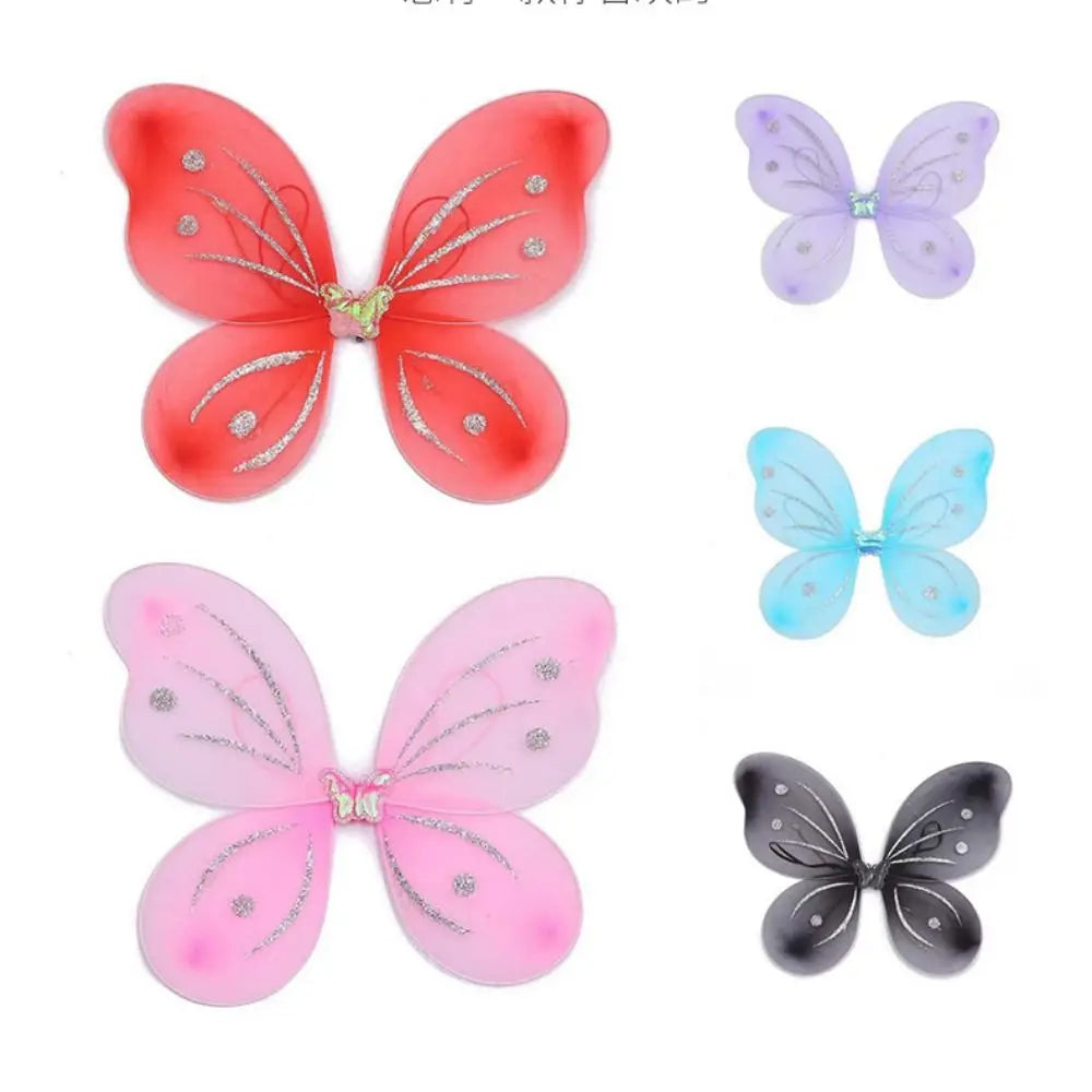 3Pcs/Set Kids Headband Wings Wand Girls Summer Photography Outfit Children Yellow Green Purple Pink Fairy Tale Props Quake