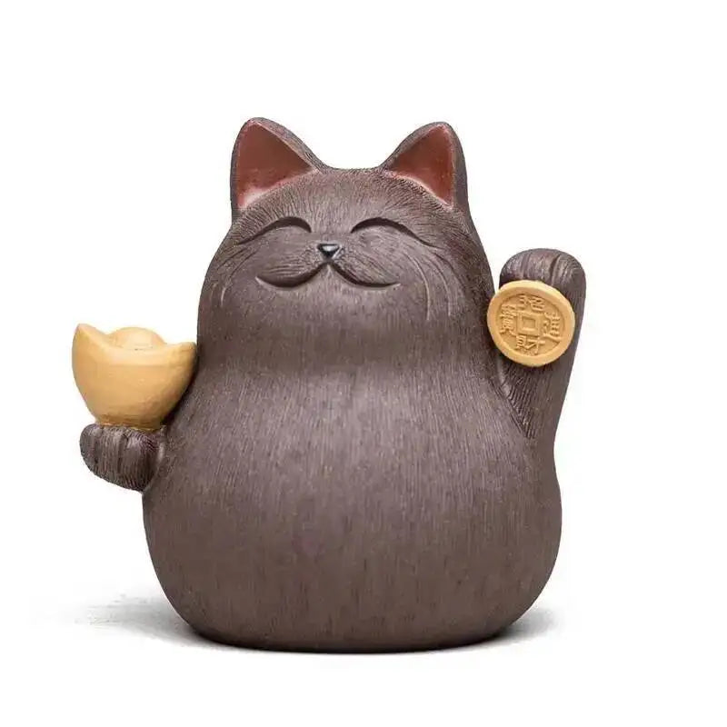 Zisha Tea Pet Cat Ornament Sculpture Zhaocai Cat Tea Pet Tea Mat Accessories Ceramic Tea Pet Quake Raw Ore Purple Mud