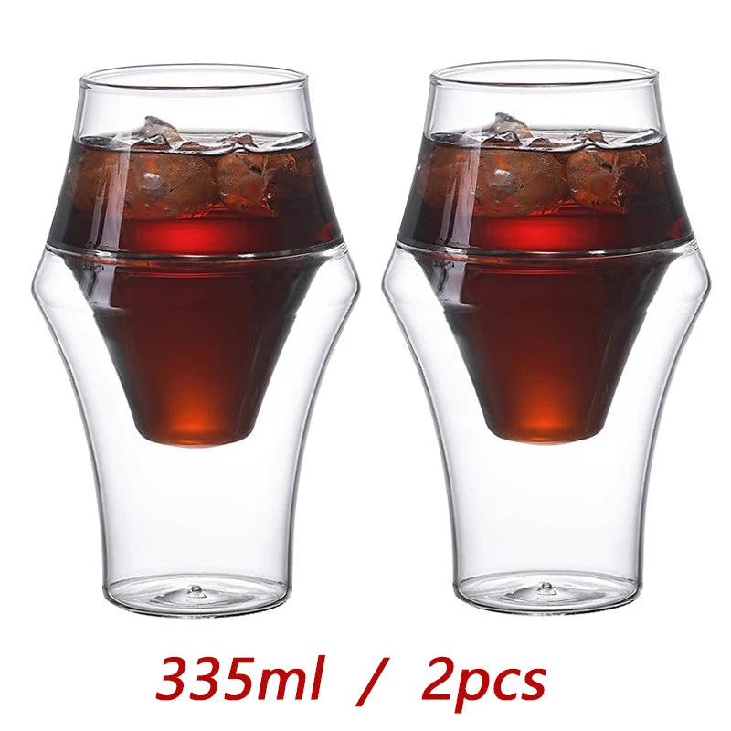 YWDL Double-layer Glass Cup Transparent Espresso Coffee Cup Anti-scalding Milk Brandy Wine Teacup Cup Glass Mug Drinkware Quake 335ml 2pcs 120-335ml