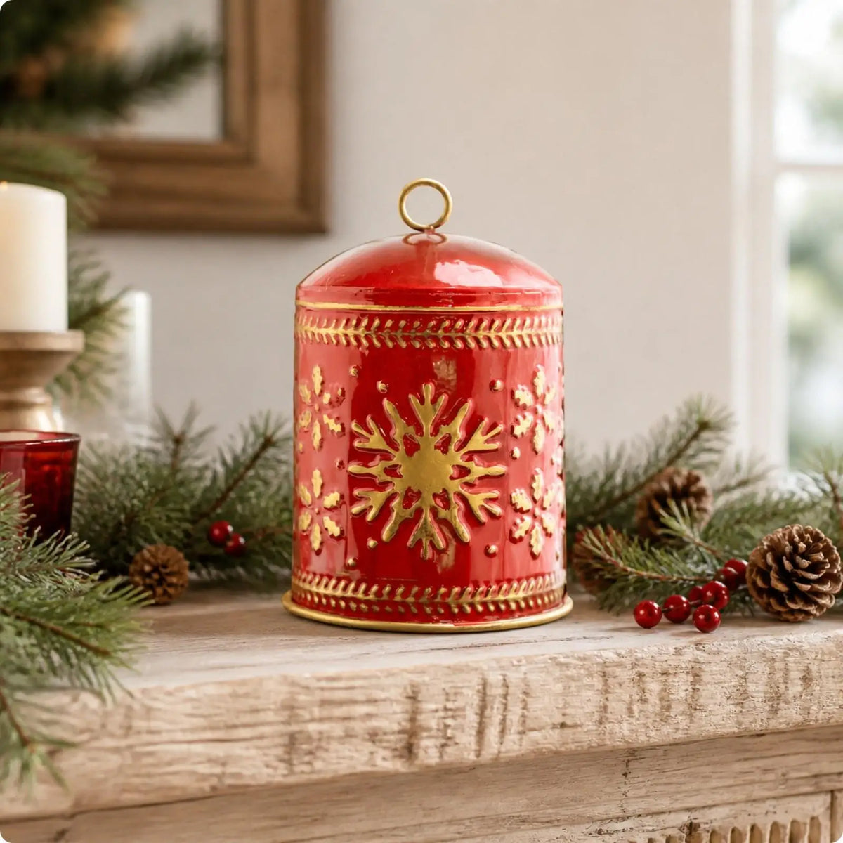 Snowflake Bell Ornament Festive Christmas Bells Cylindrical Iron Bell Lightweight for Wreath, Shop Window Quake