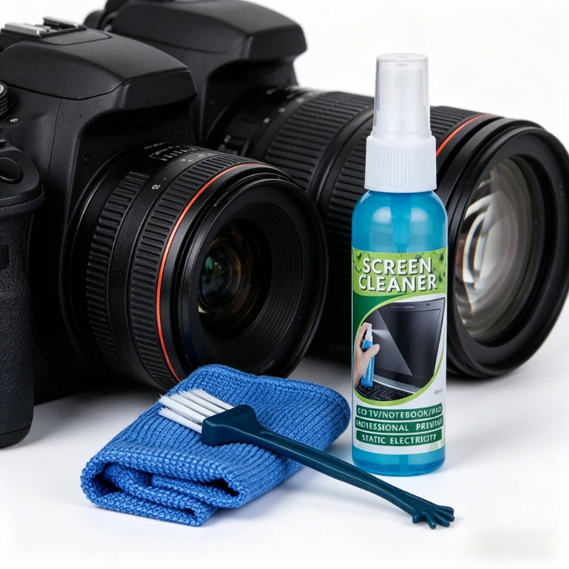 1 Set of Screen Cleaning Kit with Cloth and Liquid Cleaner Suitable for LCD TVs Tablets Laptops and Camera Lenses Quake