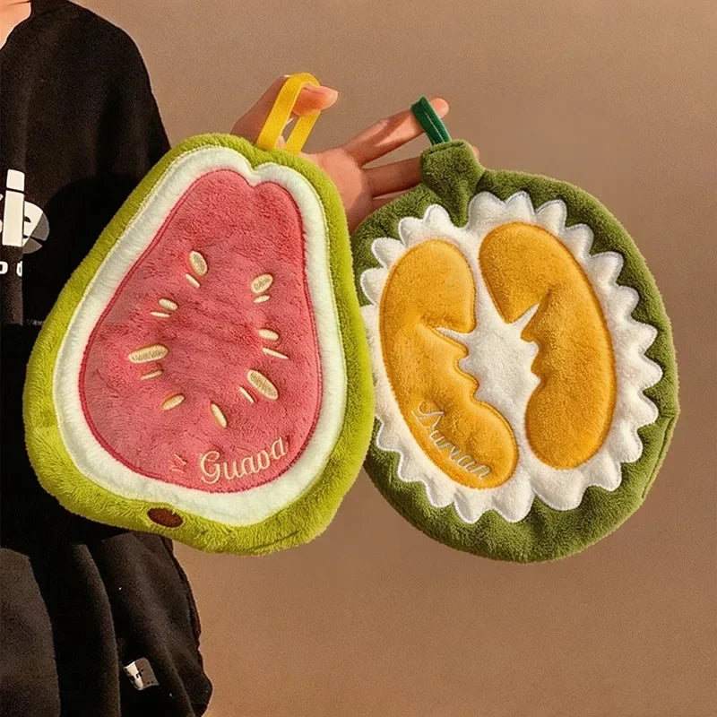 Kitchen Absorbent Hanging Hand Towel Cute Cartoon Fruit Coral Velvet Towel for Kitchen Bathroom Daily Household Gift Quake