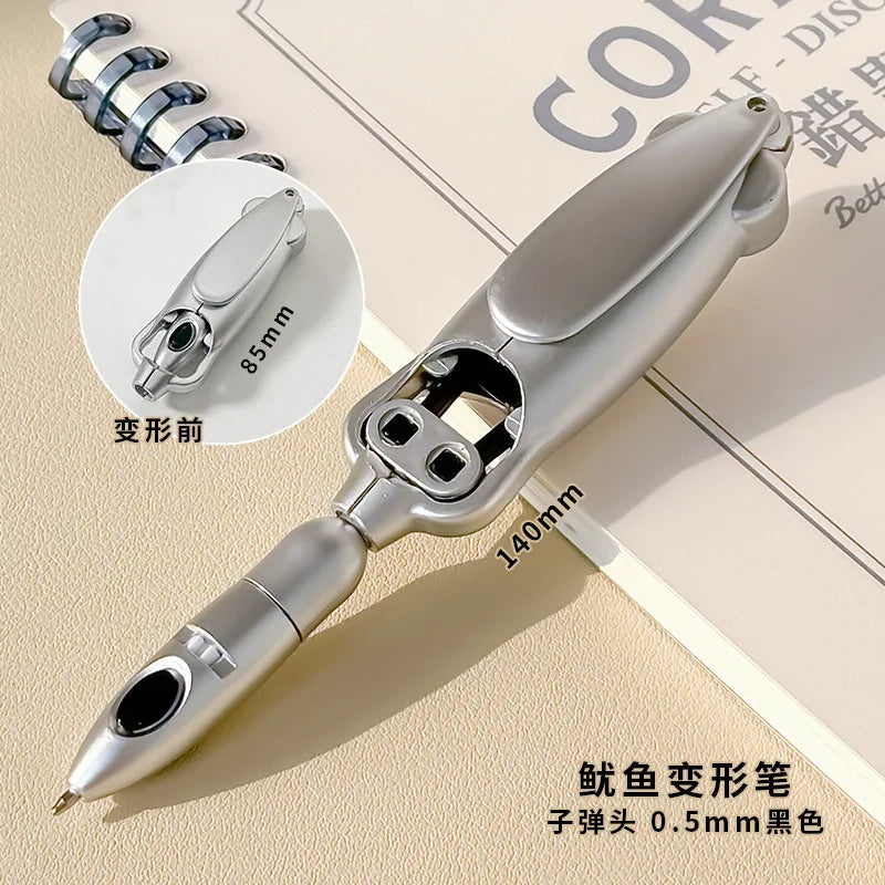 Transforming pen decompression automatic fun stationery squid strange press type ballpoint pen neutral pen Quake silver pen