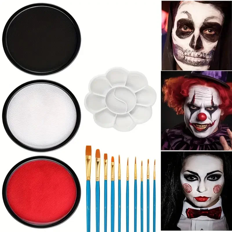 30G Water Solubility Monochromatic Body Paint Black And White Makeup Face Paint Halloween Party Waterproof Makeup Body Painting Quake B Set 5PCS