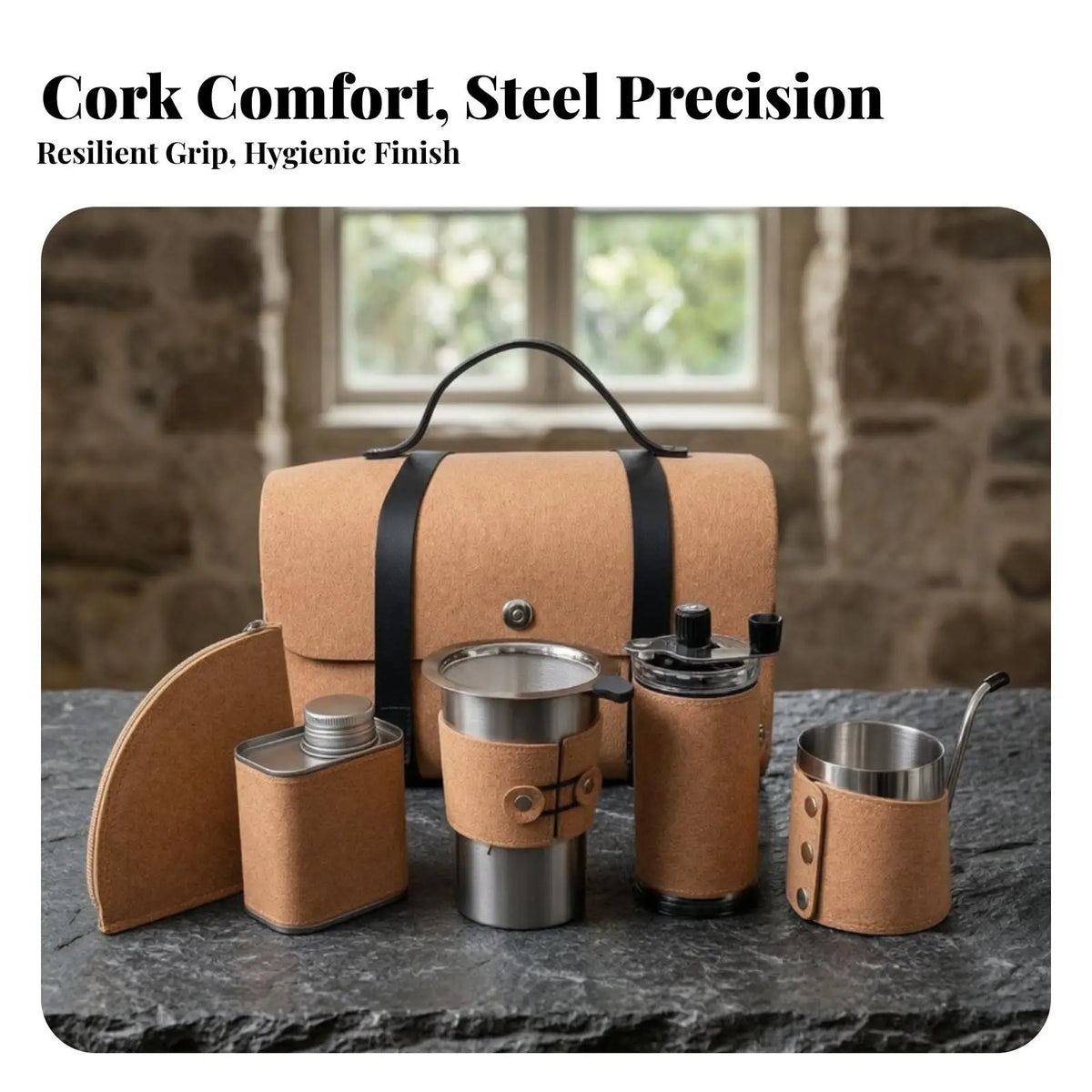 Hand Coffee Grinder Set with Carry Case Stainless Steel Cork Design Pour over Coffee Maker Equipment for Travel Camping Office Quake Default Title