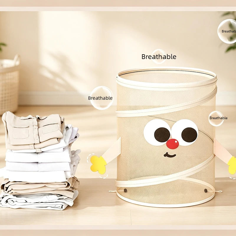 Household High Appearance Round Laundry Basket Large Capacity Drawstring Clothes Storage Bin Home Daily Sundries Organizer Quake