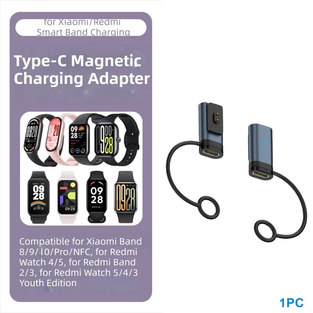 LED Indicator Magnetic Charger Converter Smart Band Charging Adapter for Xiaomi Smart Band 8/9/10/Pro/NFC Redmi Watch 5/4/3 Quake Grey