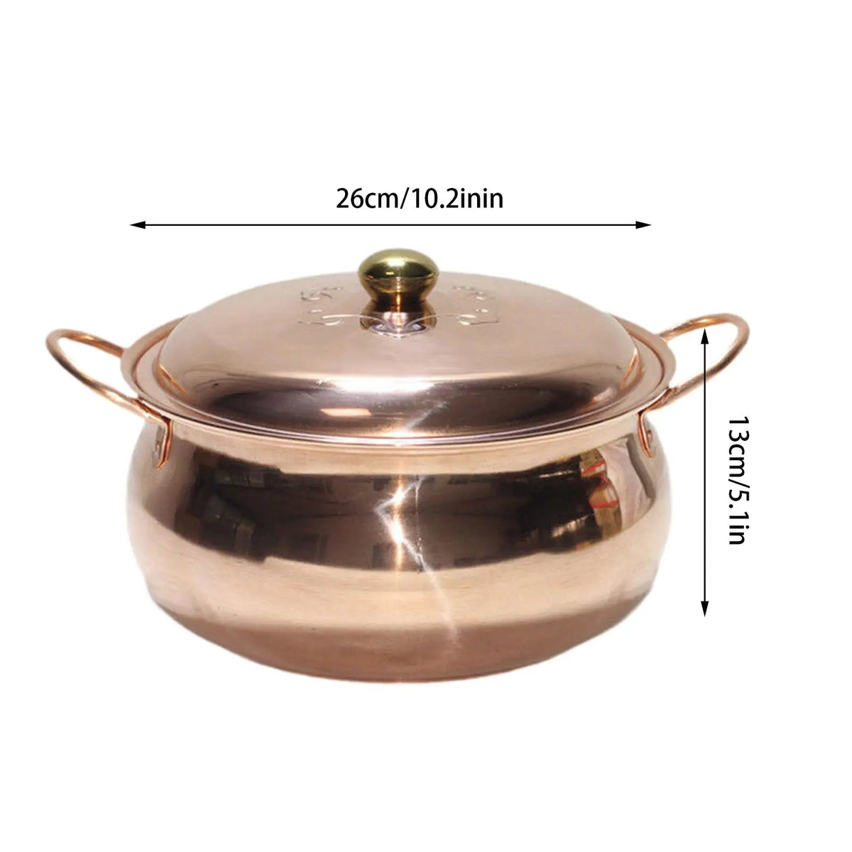 Copper Soup Pot Hot Pot Pan Saucepan Quick Heating Double Handle with Lid Copper Quake