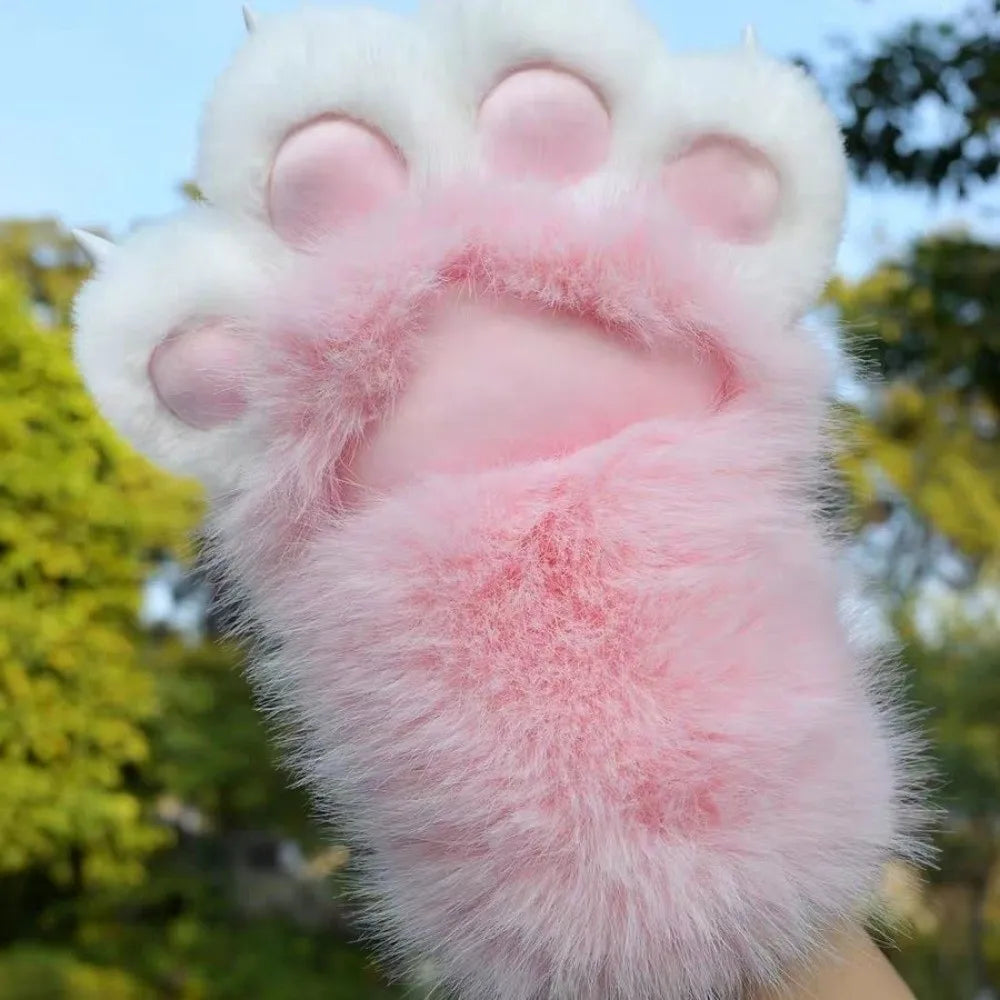 1Pc New Plush Cosplay Cat Paw Glove Thicken Cartoon Cat Claw Mittens Squeaking Animal Cosplay Glove Props Quake Pink 6