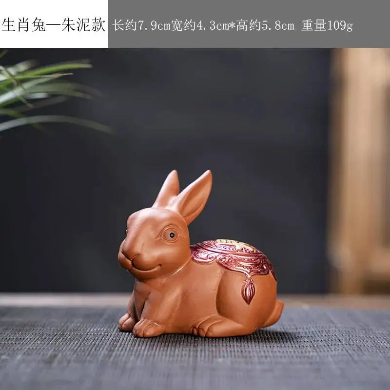 Zisha Twelve Zodiac Creative Tea Pet Ornaments Nurturable Tea Play Tea Accessories Cute Zodiac Small Ornaments Quake Zhu Ni x Rabbit