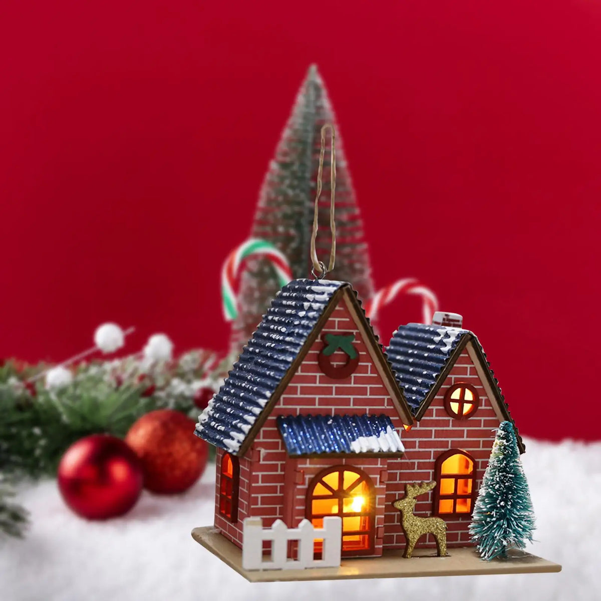 Mini Christmas Village House Wood LED Lighted Kids Toy Christmas Decorations for Bedroom Table Xmas Party Decor Home Decoration Quake StyleC