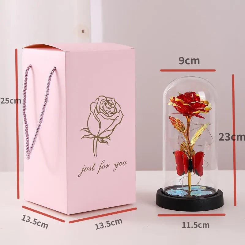 Glass Cover Rose Immortality Flower with Lamp Qixi Valentine's Day Gift Creative Decoration Decorations Quake