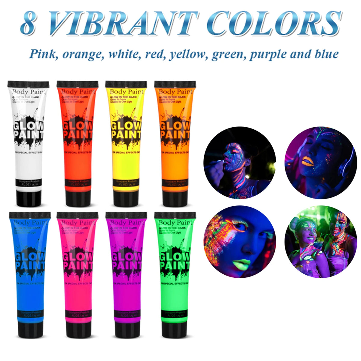 UV Neon Oil Face and Body Art Paint, 8 Tubes Glow in the Dark Body Paints Makeup, Neon Fluorescent Glow in Dark Party Cosmetics Quake