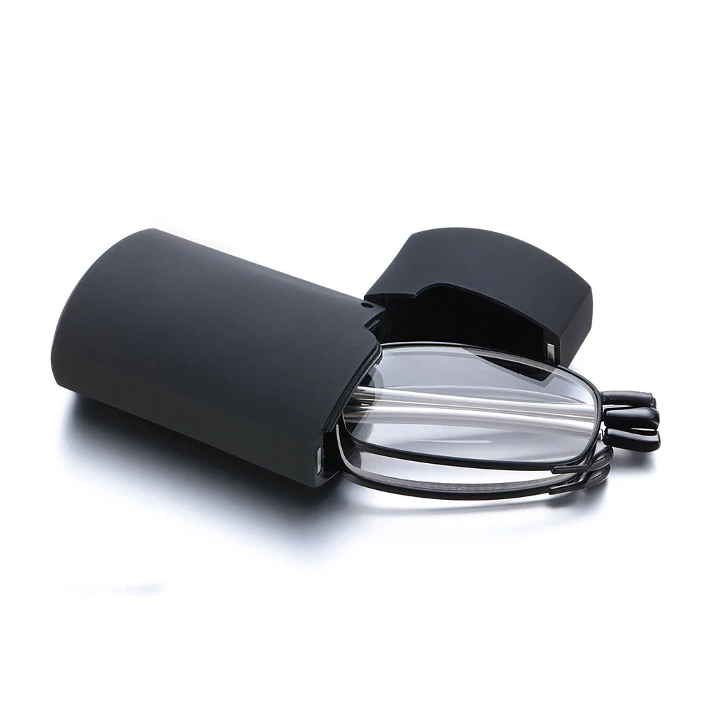 Portable Folding Reading Glasses for Men Women Telescopic Legs Rotation Presbyopia Eyeglasses Fashion Metal Frame Reader Eyewear Quake Black +350