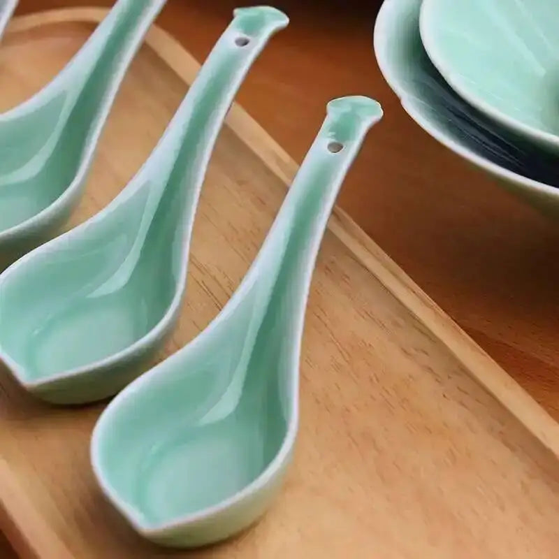 Longquan Celadon Spoon Tableware Flat Bottom Soup Spoon Congee Spoon Ruyi Spoon Quake