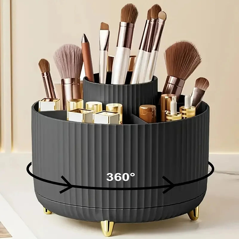 360° Rotating Makeup Organizer for Vanity with Brush Holder, Cosmetic Makeup Storage Organizer, Large Spinning Makeup Organizer Quake 360BK