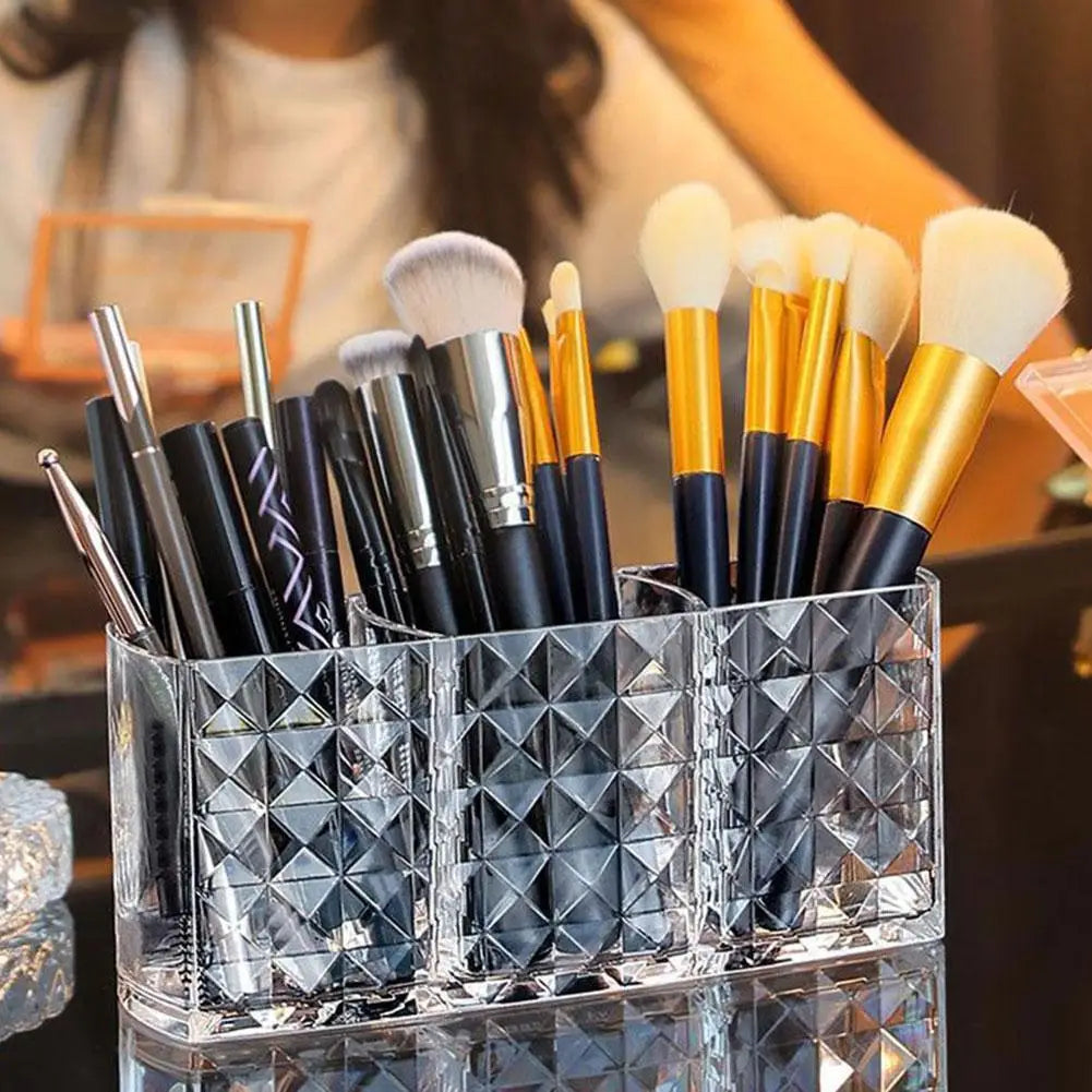 3 Slots Makeup Brush Holder Makeup Organizer Cosmetic Storage Box Lipstick Eyebrow Pencil Display Stand Acrylic Transparent Box Quake