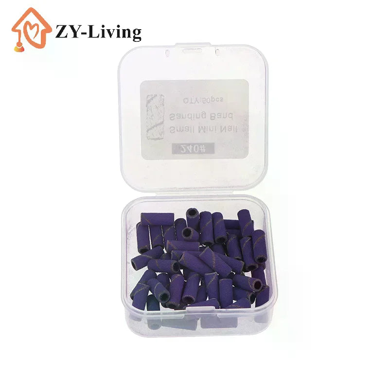 50PCS Tapered Nail Sanding Bands With Metal Mandrel, Purple 240 Fine Grit Sanding Bands For Nail Drill Manicure Quake
