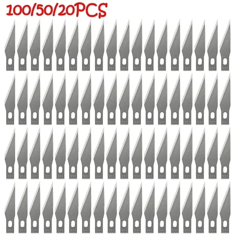 Surgical Sculpture Cutting Tools Metal Scalpel Knife 100/50/20Pcs Engraving Knife Blades Wood Carving Knife Blade Replacement Quake