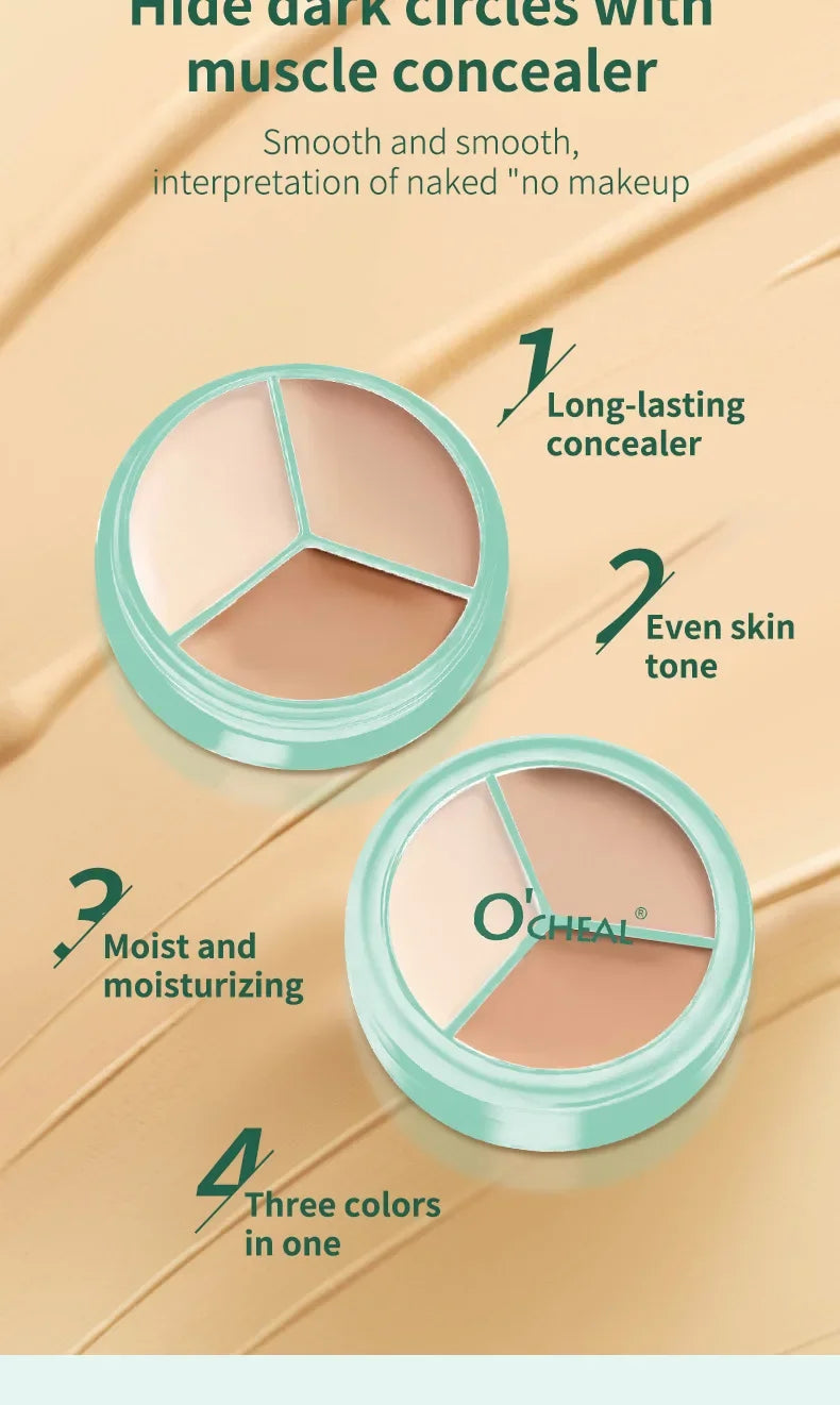 Three-Color Natural Concealer Lightweight Formula - Covers Dark Circles & Acne Marks Brightens Skin for Flawless Look Quake