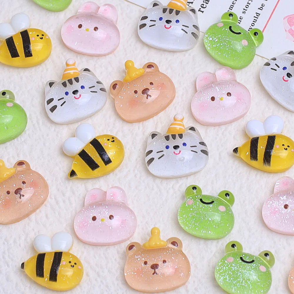 50Pcs Kawaii Resin Mini Bear Bee Rabbit Head Cabochon Jewelry Charms Nail Art Decoration Flatback Manicure Parts Accessories Quake
