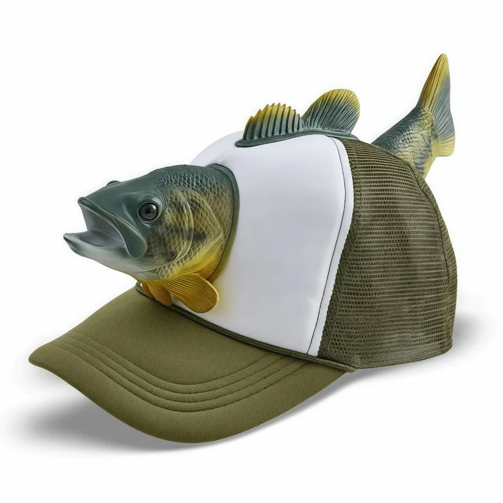 Funny 3D Fish Animal Trucker Hat Mesh One Size Novelty Fishing Hat Breathable Adjustable Fit Baseball Cap For Men Women Quake 01