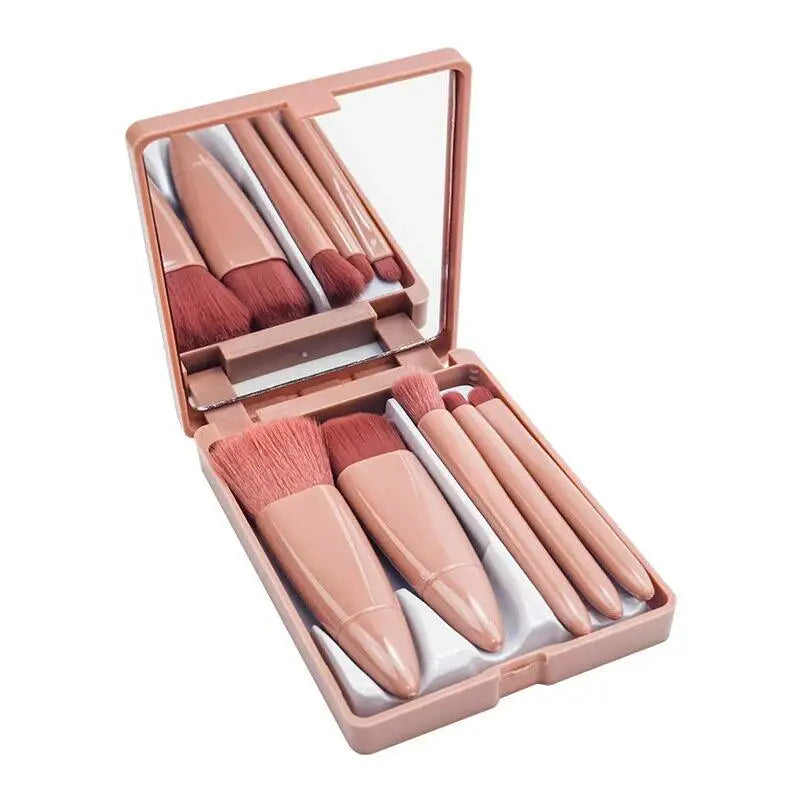 Portable Mini Makeup Brush Set With Mirror Foldable Travel Cosmetic Brushes Soft Synthetic Hair For Face Eyes Make Up Tool Quake