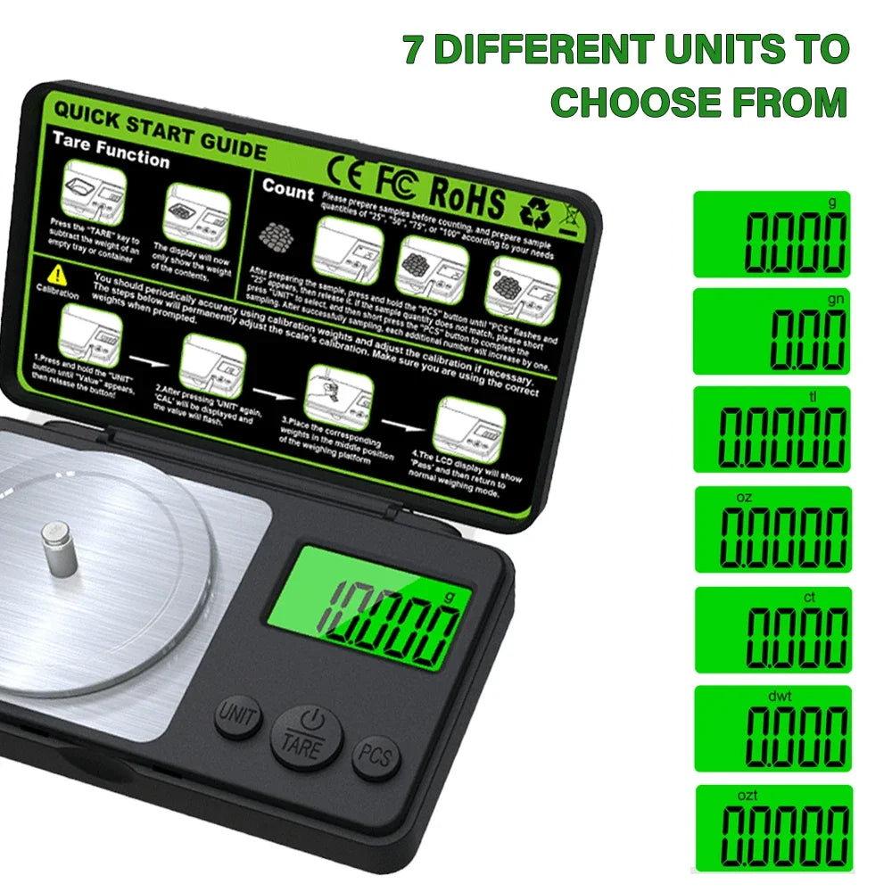 Mini Jewelry Scale 100g/ 0.001g Electronic Stainless Steel Digital Pocket Scale Milligram Balance Kitchen Scale Weighing Tool Quake
