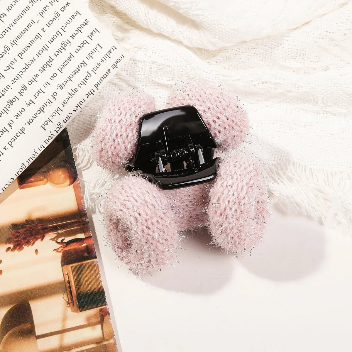 Autumn Winter Solid Color Wool Knitted Hair Claw Korean Fashion Sweet Ponytail Clip Handmade Female Hair Clip Hair Accessories Quake ys pink