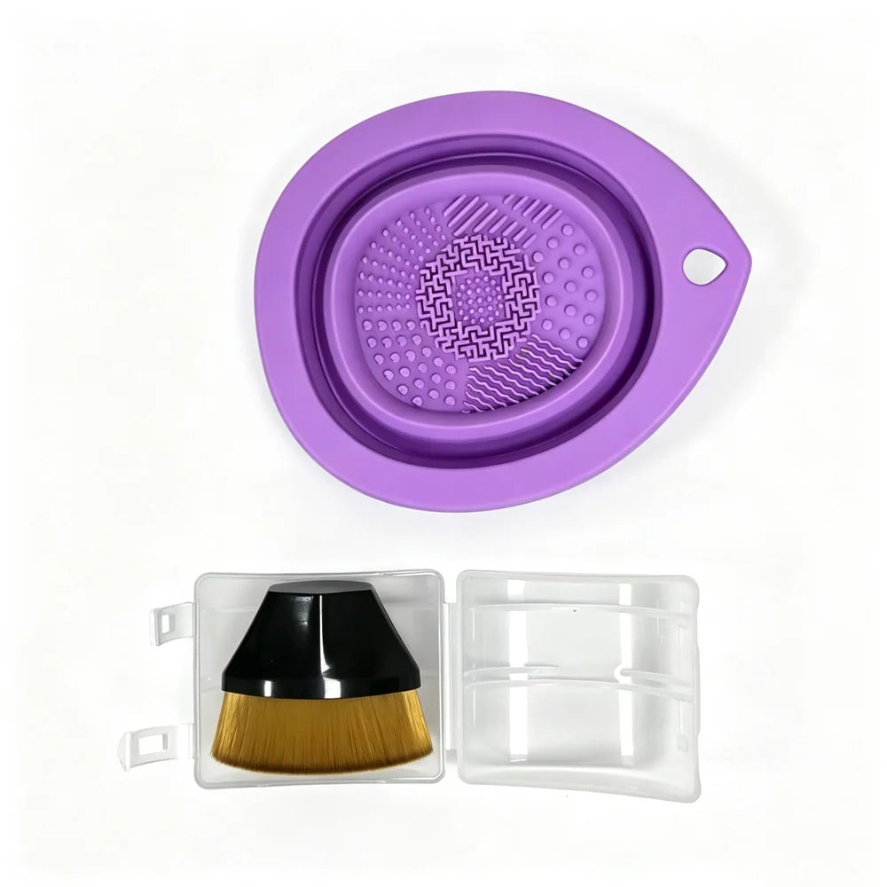 vvocci Foundation Brush No-trace Foundation Brush Non-absorbent Silicone Folding Cleaning Bowl Set Makeup Tools Quake Light Purple Black