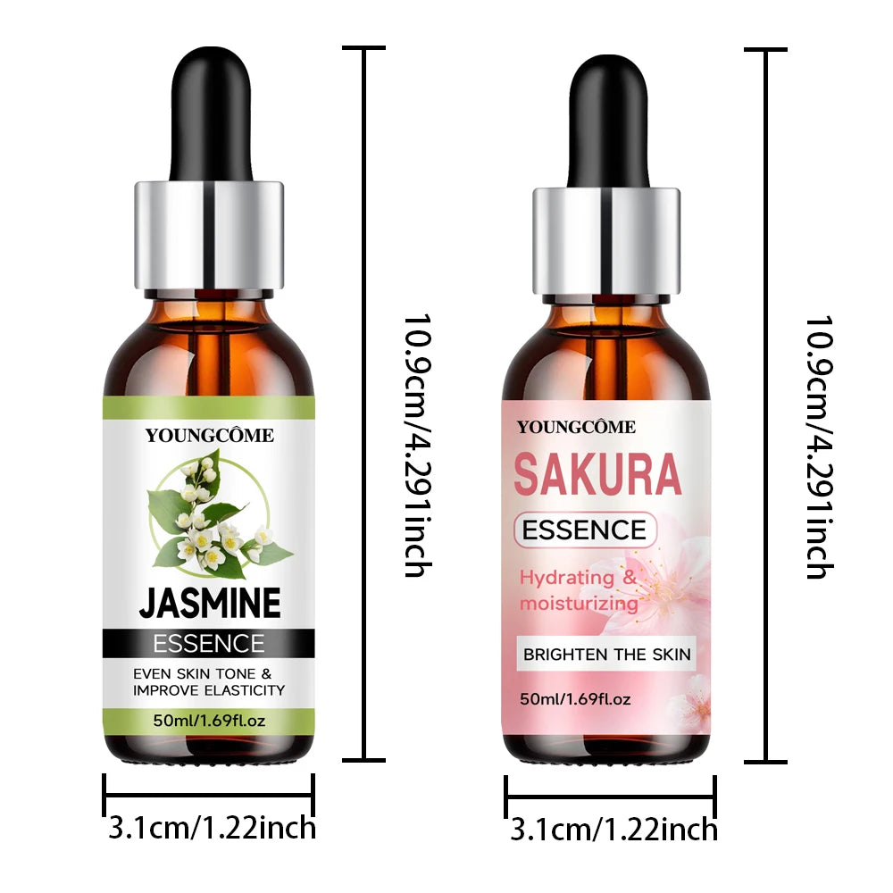 Sakura Skincare Set Korean Face Serum Essence Cream Anti-Aging Wrinkle Moisturize Fade Dark Circles Cosmetics Skin Care Set Quake 50ML-50ML