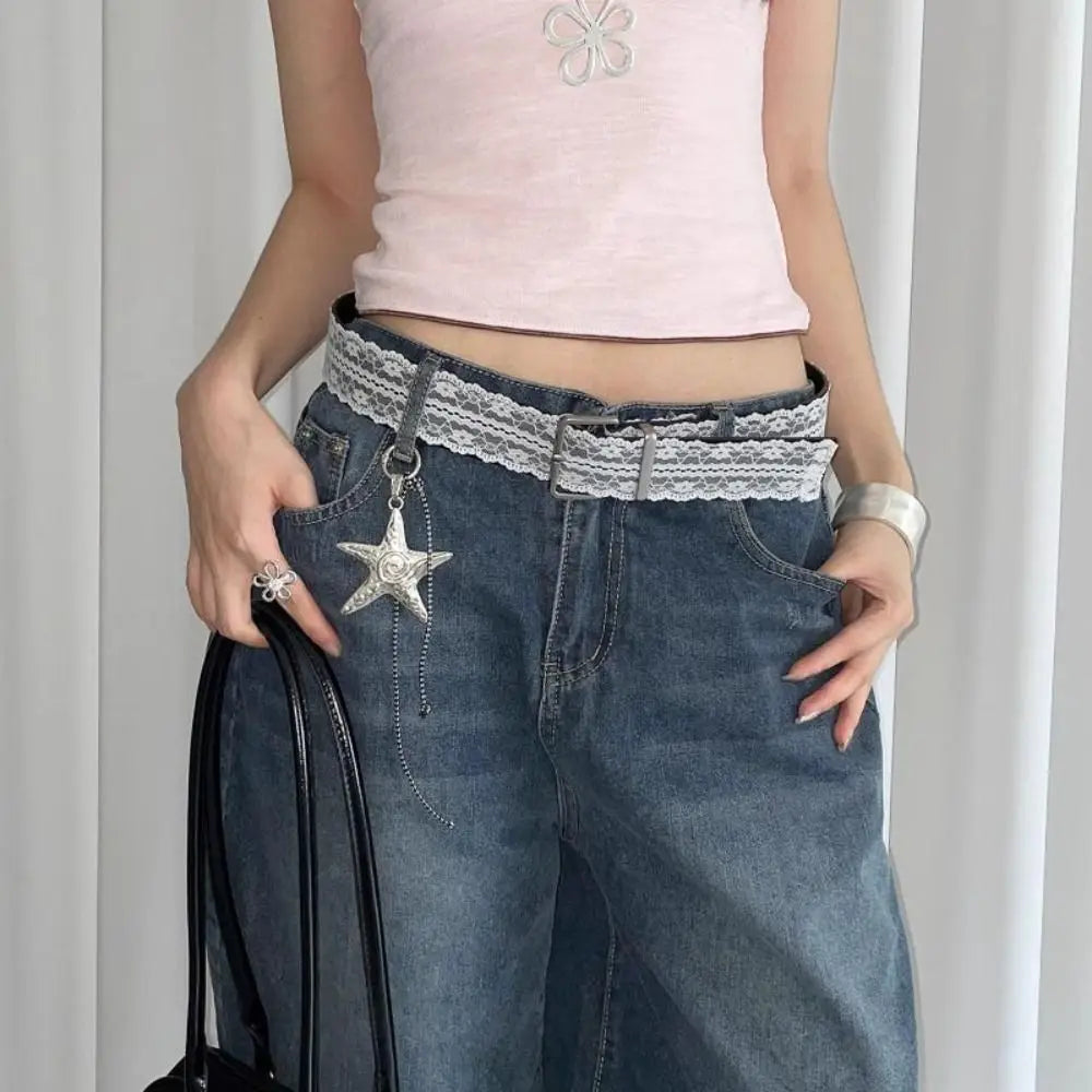 Beautiful Lace Waist Belt Leather White Floral Casual Waist Strap Decor Accessory Gift Lace Waistband for Women Skirts and Jeans Quake