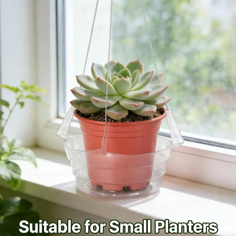 8/10/12inch Clear Round Plastic Indoor Outdoor Hanging Basket Drip Base Hanging Plant Tray with Built in Hook Gardening Pot Tray Quake