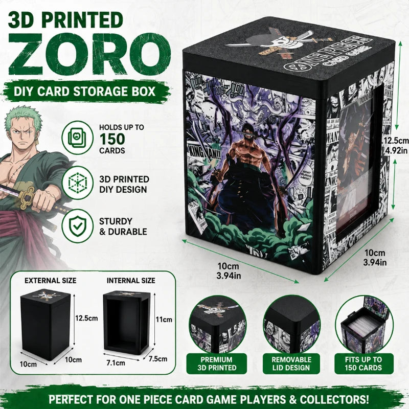 New One Piece Zoro 3D Printed Card Storage Box Large Capacity Deck Holder Desktop Decor Organizer Anime Exquisite Gift for Fans Quake