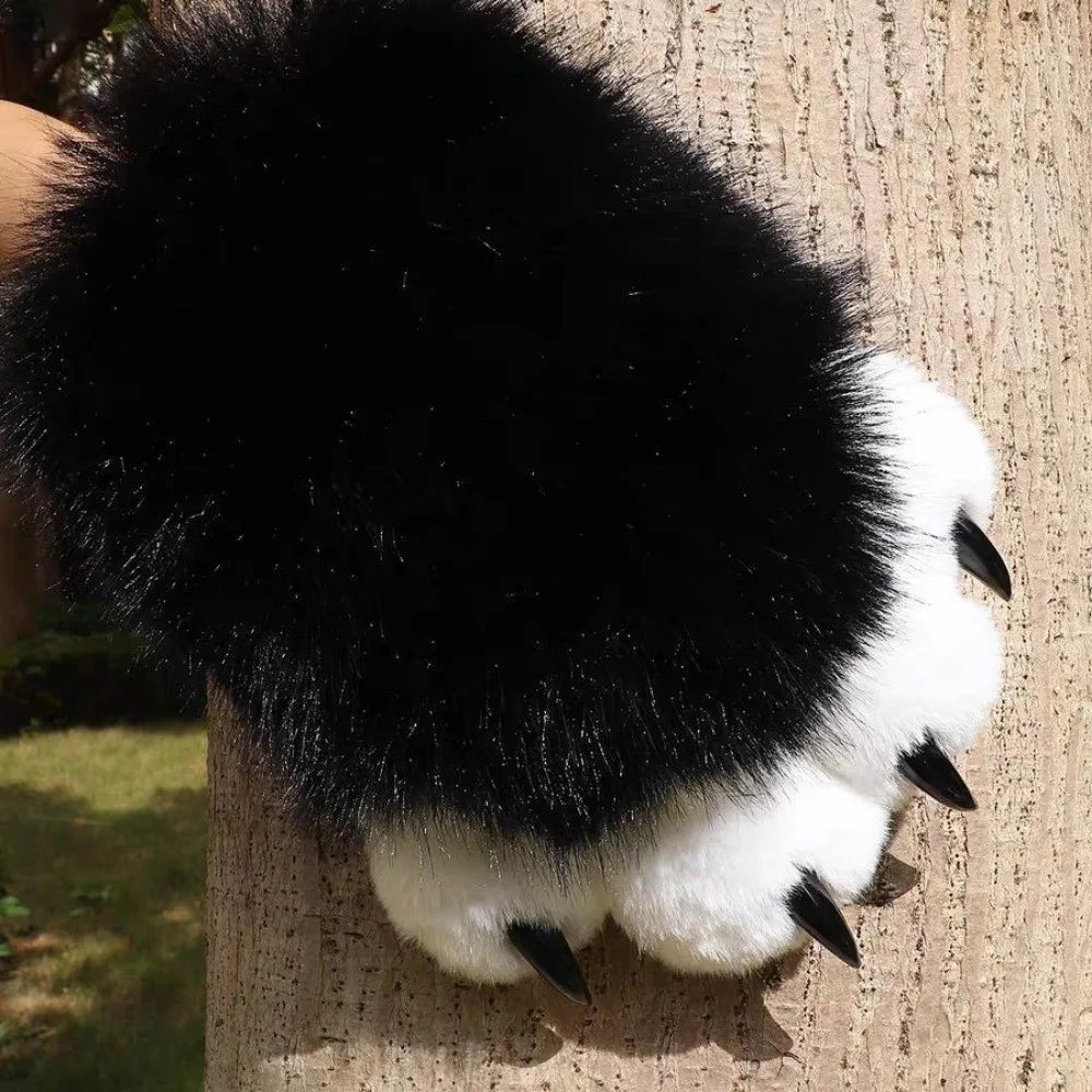 1Pc New Plush Cosplay Cat Paw Glove Thicken Cartoon Cat Claw Mittens Squeaking Animal Cosplay Glove Props Quake Black 6