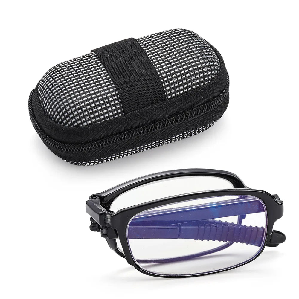 TR90 Folding Reading Glasses with Zipper Case Unisex Portable Lightweight Presbyopic Eyeglasses Readers Eyewear +1.0x ~ 4.0x Quake black +300