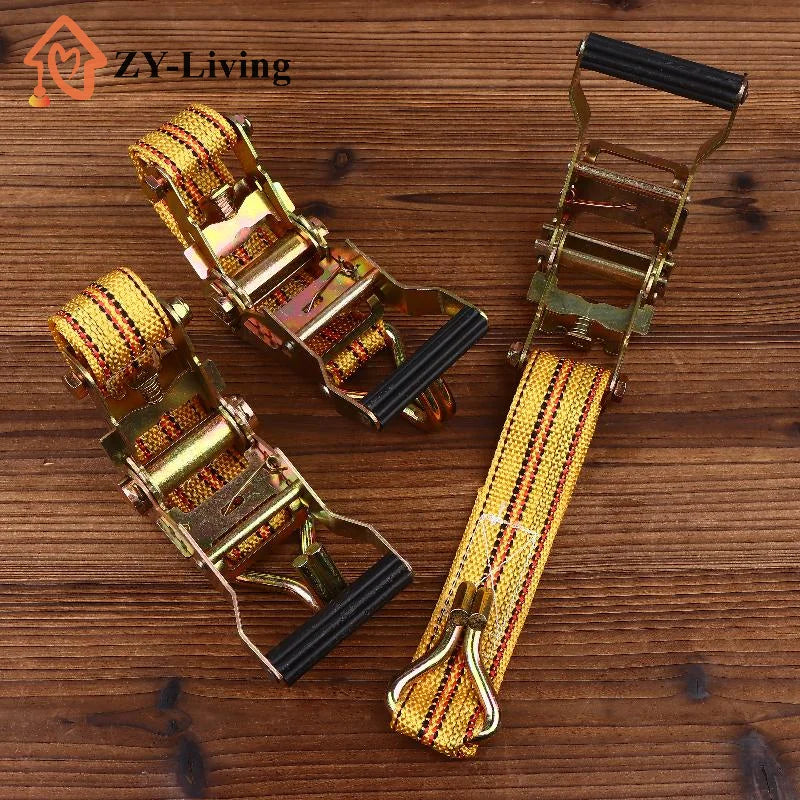 1Pce Heavy Duty Ratchet Tie Down Straps 2/3/4/6M Long Double Hook Lashing Belt For Truck Cargo Securing Transport Binding Quake