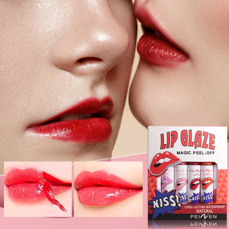 Amazing Tear Off Lip Gloss Liquid Red Lipstick Does Not Fade or Long-lasting Waterproofcup Set Box Tear Off Lip Mask Cosmetic Quake