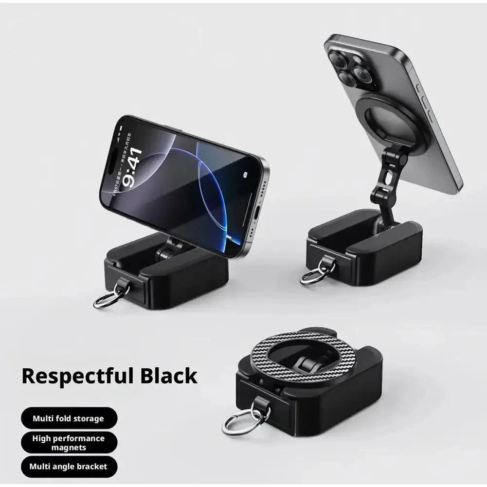 Magnetic Phone Stand Mount Foldable Extendable Portable Travel Holder for Desk Airplane Train Magnet Travel Phone Holder Quake black